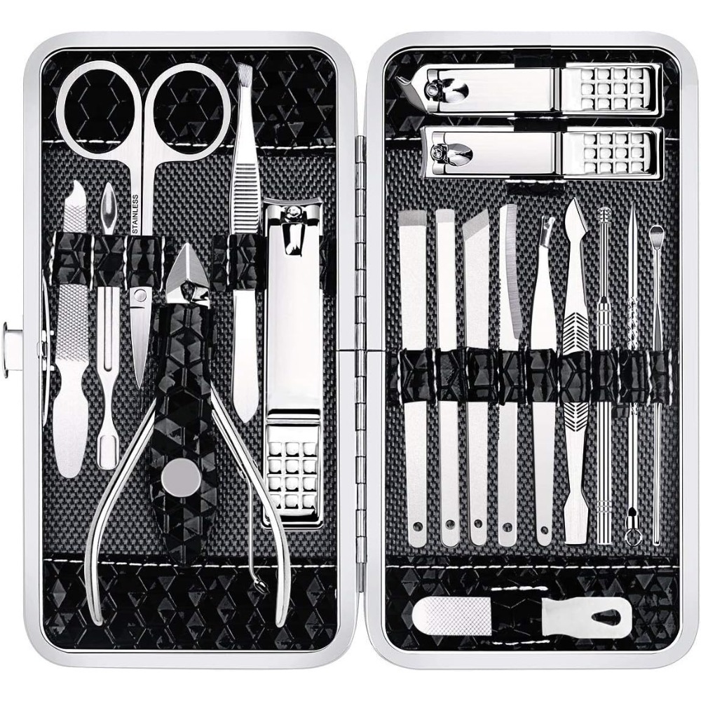Mens Grooming Kit Case - Professional Manicure Pedicure Kit 18 Pieces